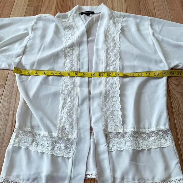 White Lace Sheer Kimono Cardigan Womens Small Prairie Victorian - Image 4