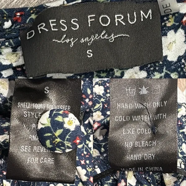 Dress‎ Forum Navy Blue Daisy Ditsy Floral Ruched Ruffle Flounce Mini Dress Small - Image 10