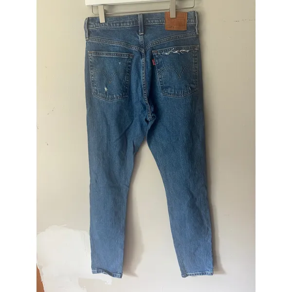 Levis Premium 501 Skinny Distressed Jeans Medium Wash Button Fly Women 26 - Image 2