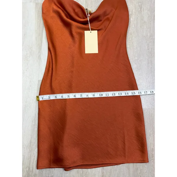 NEW Meshki Victoria Cowl Neck Mini Slip Dress in Copper Size XS - Image 10