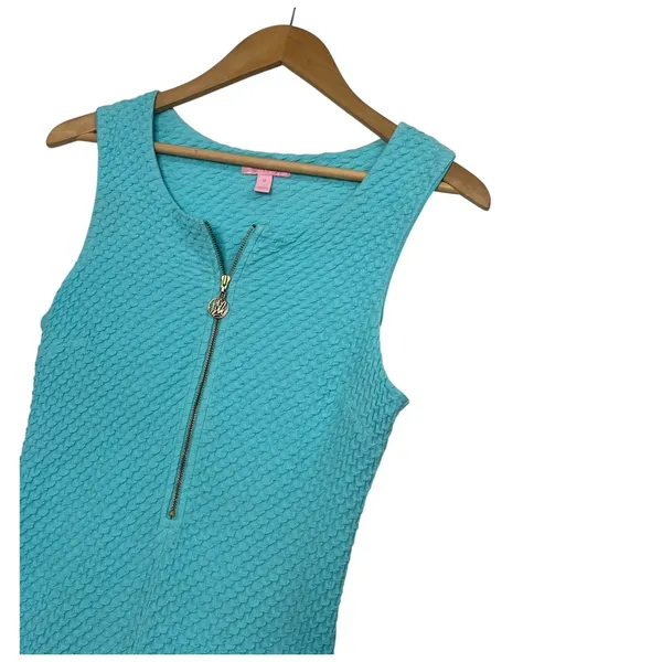 Lilly Pulitzer Dress Womens Medium Blue Teal Textured Shift Resort Beach Coastal - Image 8