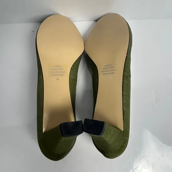Coldwater Creek Olive Green Rhinestone Bow Peep Toe Kitten Heel Pumps 9M - Image 4