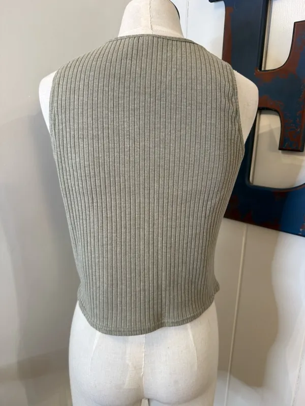 gimmicks by BKE Olive Ribbed Tank with Crochet Yoke - Image 2