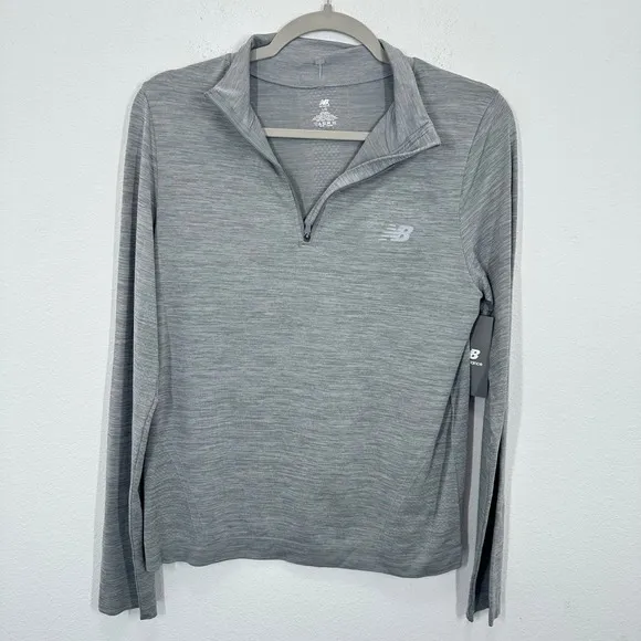 New Balance Women's Heather Gray Quarter Zip Long Sleeve Running Top‎ NWT - Image 2