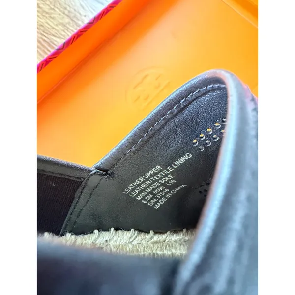 Tory Burch Black Perforated Logo Nappa Leather Espadrille Flats Size 6.5 - Image 4
