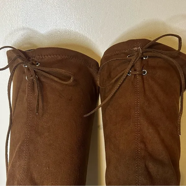 Wild Diva Over The Knee Boots Brown Block Heel Size 9 Women Suede Lace Back - Image 5