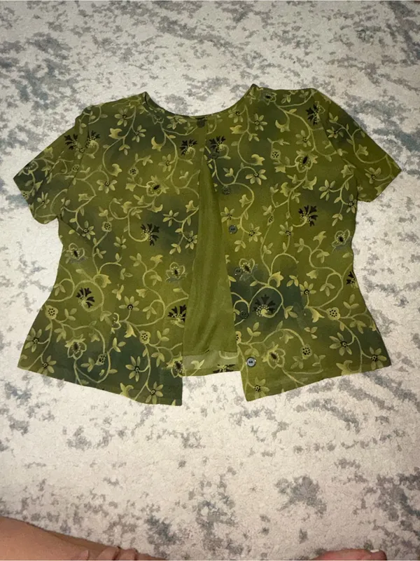 Vintage Plaza South Olive Green Floral Maxi Skirt Set Size 10 - Image 3