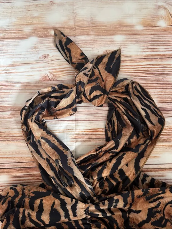 Bingo Brown Tiger Black Stripe Print Cropped Halter Top OS - Image 2