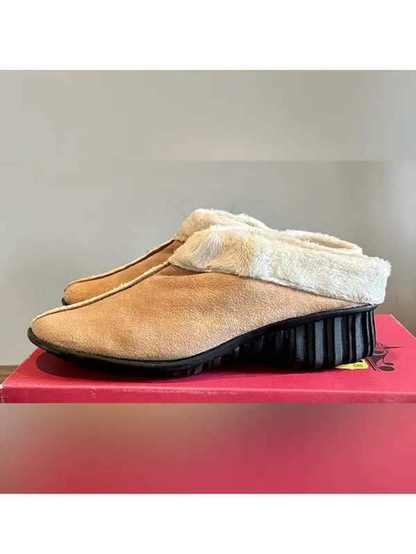Vaneli Tan ‘Bryan’ Sherpa Wedge Mules, Size 7.5 - Image 3