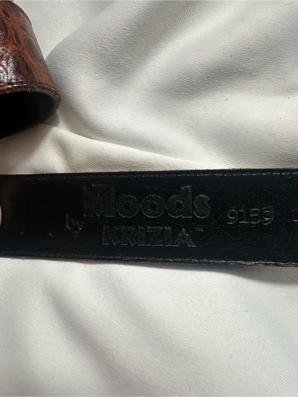 A10. Womens Vintage Krizia Brown Croc-Embossed Leather Belt with Silver Buckle - Image 3