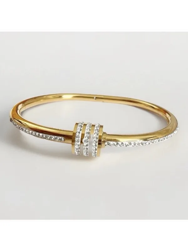 18K Gold Plated RhinestonesBangle Stainless Steel BraceletWomens Jewelry Gift - Image 5