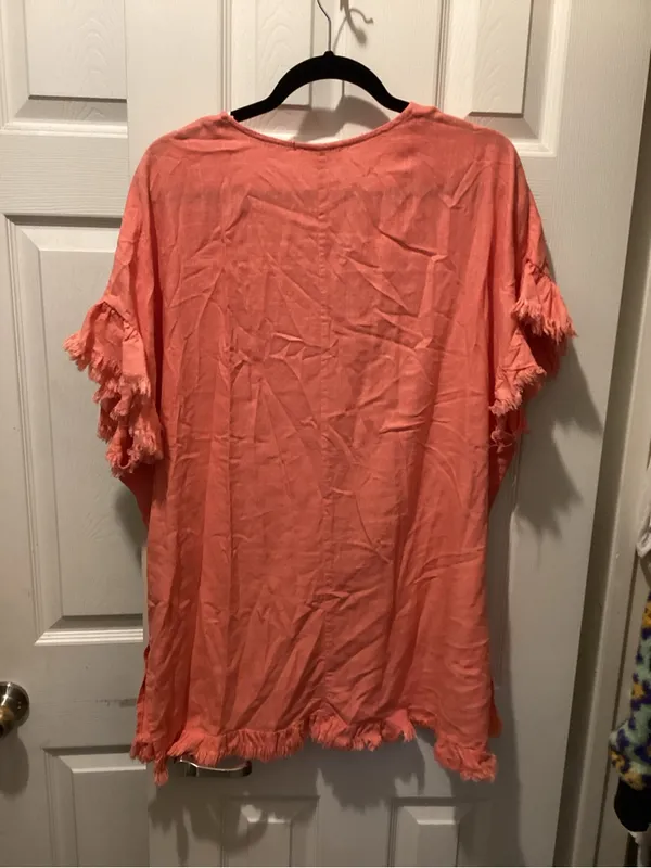 Umgee Coral Fringe V-Neck Tunic Top - Image 3