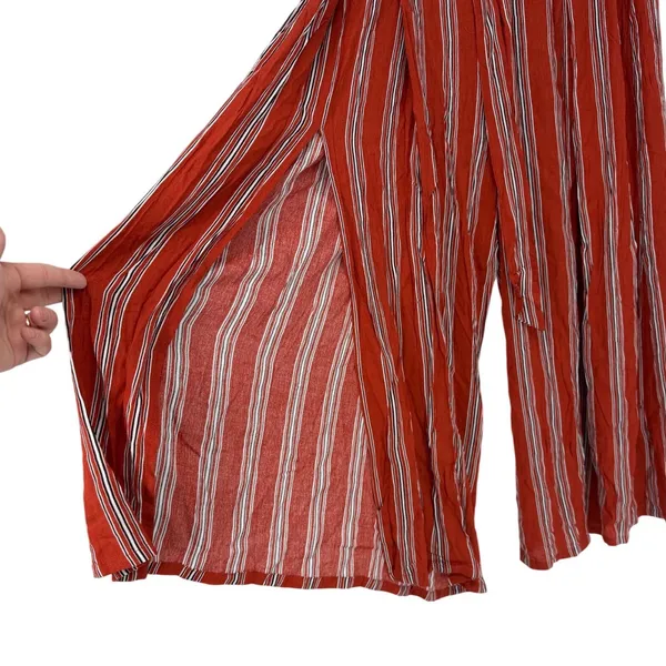 Simplee Rust Red Striped Wide Leg Pants Tie Waist Boho L‎ NWT - Image 4