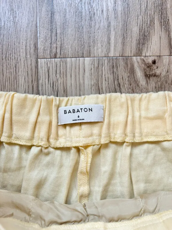 Aritzia Babaton Linen Butter Yellow Light Weight Pull On Pleated Pants Size 6 - Image 5