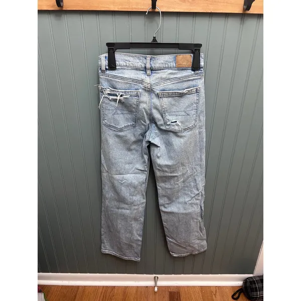 American Eagle Stovepipe Distressed Straight Leg Jeans Light Wash Blue 00 Short - Image 3