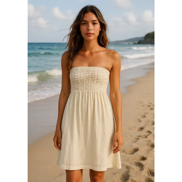 Arden B Strapless Smocked Mini Dress Women's Small Ivory Beach Cover Up Resort - Image 2