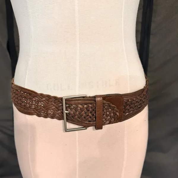 Leather Belt Braided Women's Size M Brown Retro Vintage Wide Flexible Classic - Image 2