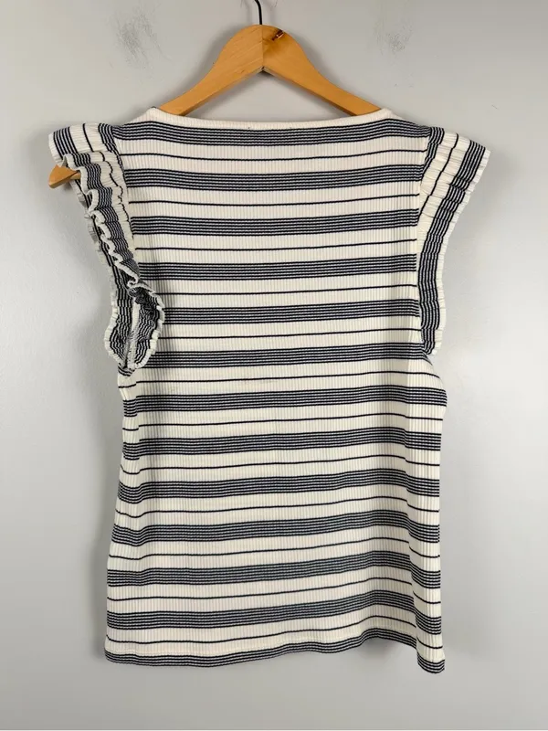 J. Crew Ruffle Sleeve Stripe Ribbed top size medium - Image 5
