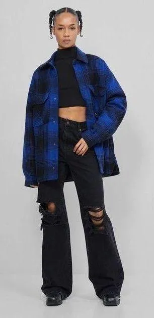 Bershka Ripped High Rise Waisted Wide Leg 90’s Jean Denim Pants - Image 3