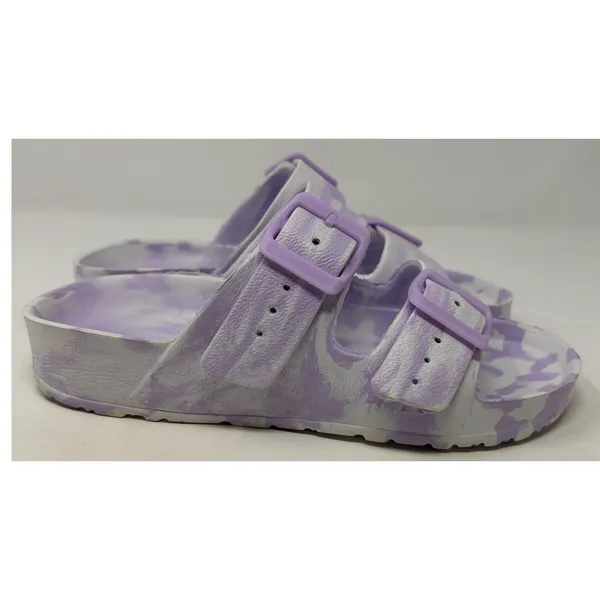 Women’s Lavender and White Tie Dye Double‎ Buckle Slip on Sandals Size 5/6 - Image 3