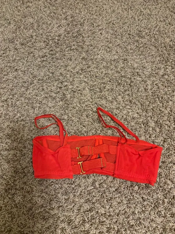 Free People Hot As Hell Bra 30-38DD Red Mesh Sheer Adjustable Buckle Closures - Image 2