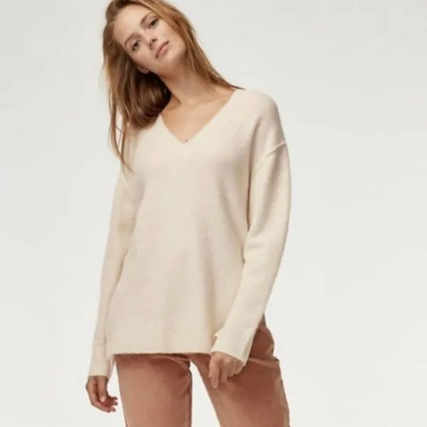 Aritzia Wilfred Merian Hush Knit V-Neck Sweater In Cream XS Classic Neutral - Image 9
