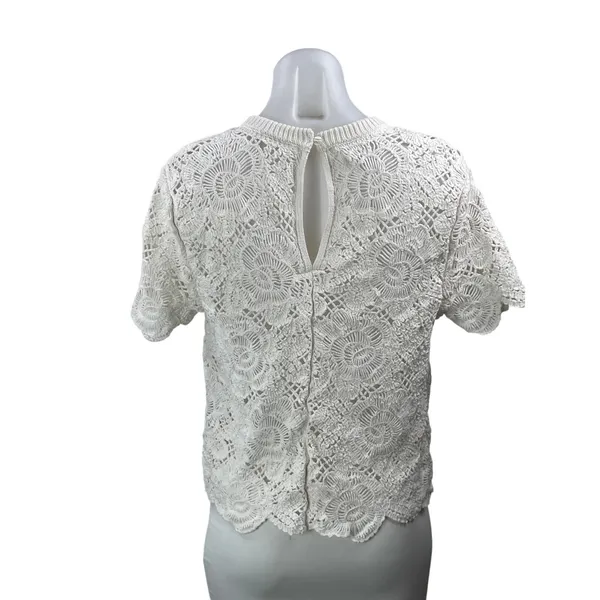 Abercrombie & Fitch White Short Sleeve Floral Lace Crochet Knit Blouse Top S - Image 3