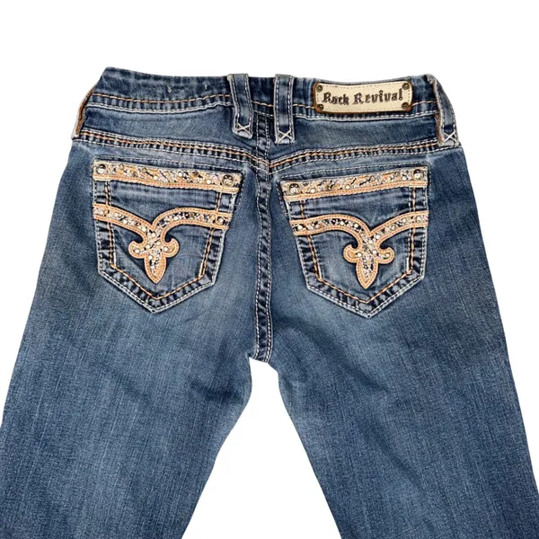 Rock‎ Revival Sherry Easy Boot Jeans Womens 25 Blue Denim Rhinestone Embellished - Image 3