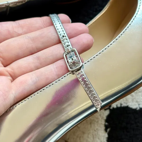 Ann Taylor Silver Mary Jane Block Heels Pointed Toe 6 - Image 6