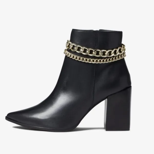 Steve Madden Perlina Bootie Leather Gold Chain‎ Boot in Black Size 8.5 - Image 8