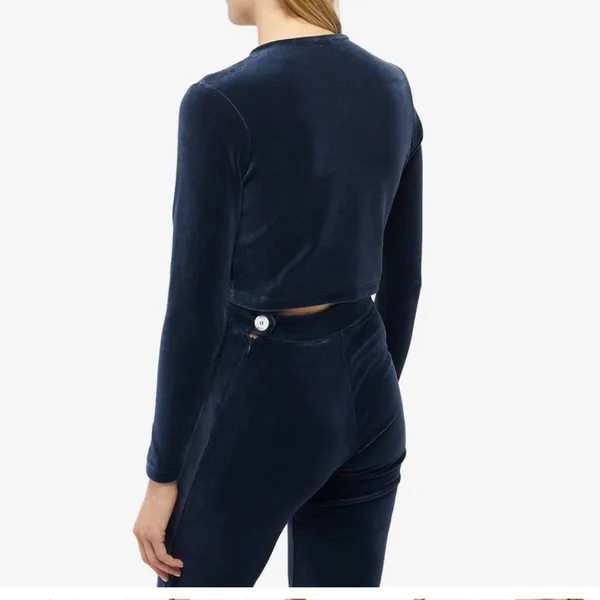 Peachy Den Celeste Velour Navy Twin Set XS $230 Cardigan + Trouser Pants - Image 3