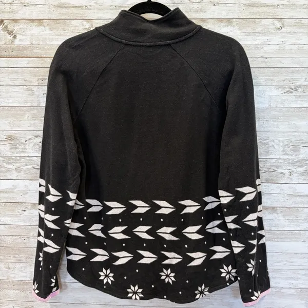 Talbots Womens M Raglan Pullover 1/2 Zip Black Geo Jacquard Lavdr Trim Fair Isle - Image 4
