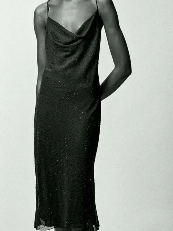 Zara Black Cowl-Neck Slip Midi Dress - Image 5