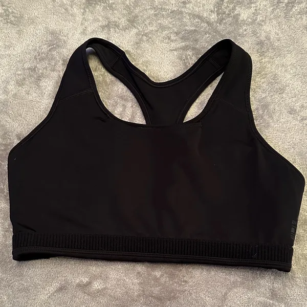 Nike Women's Black Sports Bra with White Logo - Image 5