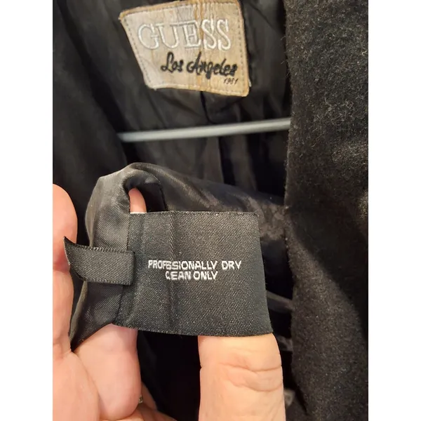 Guess Black Double Breasted Peacoat Wide Shawl Collar Fitted Wool Blend S 2000s - Image 7