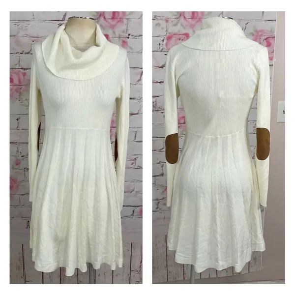 Calvin Klein white cowl neck elbow pad sweater dress - Image 2