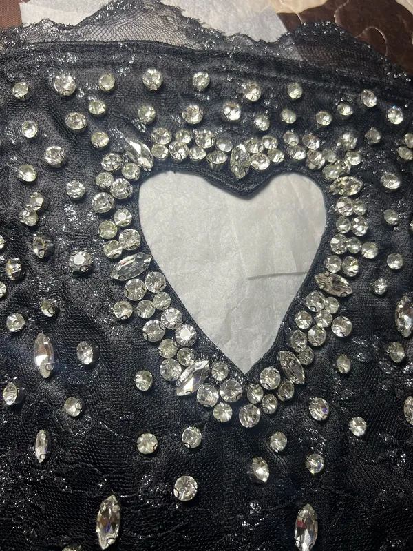 Finesse Love Hand Beaded Rhinestone Black Corset Top - Image 7