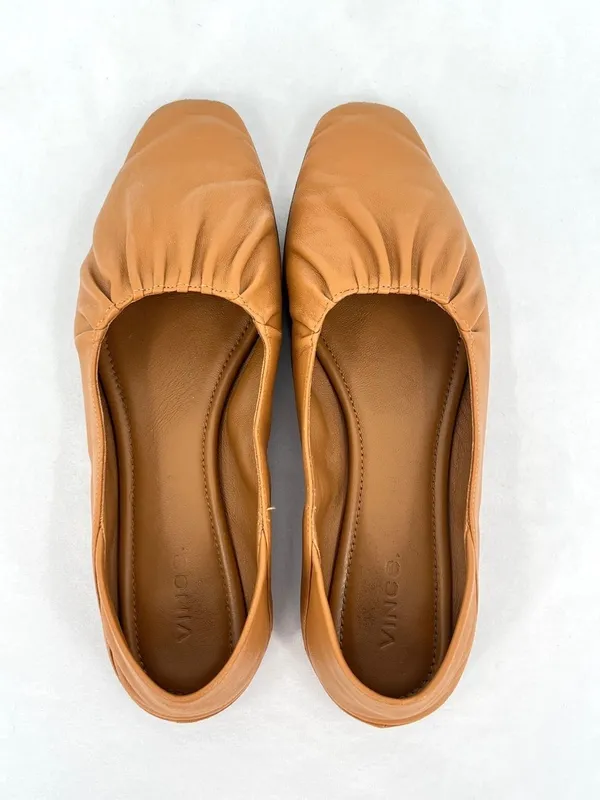 Vince Kali Gathered Ruched Camel Tan Soft Nappa Leather Ballet Flat US 7.5 - Image 4