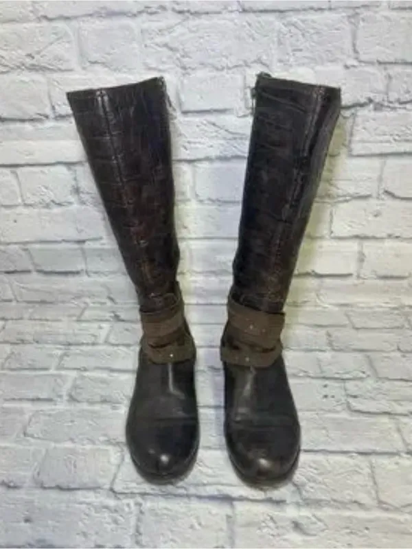 UGG Women's 9.5 Esplanade Riding Boots Croco Java Brown Distressed Sheepskin - Image 2