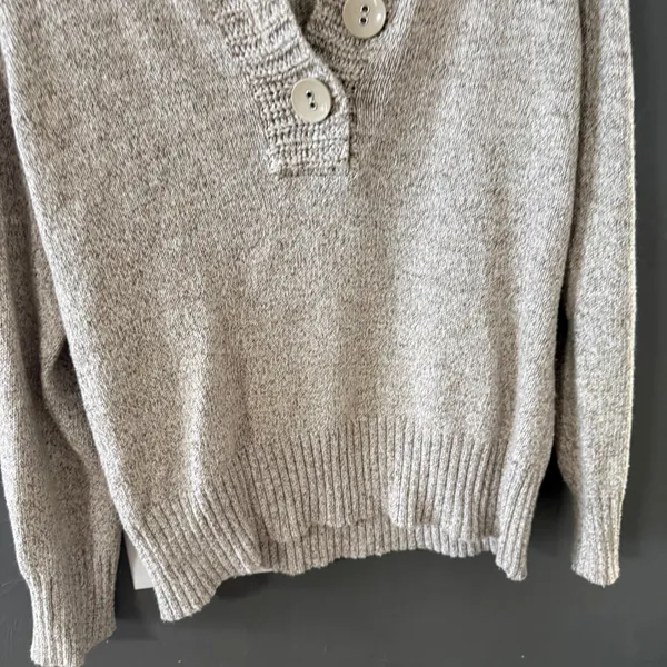 Liz & Co Womens Oatmeal Marled Knit Hoodie Henley Sweater Large Beige‎ Pullover - Image 3
