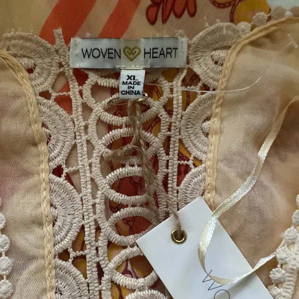 NWT Woven Heart boutique yellow floral tassel boho kimono, size XL - Image 2