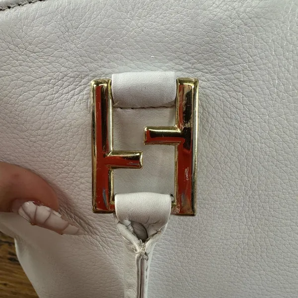 Fendi Vintage Satchel Bag Womens Medium White Leather Italy Top Handle FF - Image 9