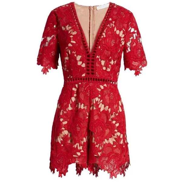 ASTR the Label NEW Short Sleeve V-Neck Lace‎ Romper XS Romantic Spring Summer - Image 3