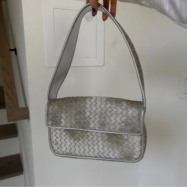 Staud Tommy Shoulder Beaded Bag in Silver - Image 3