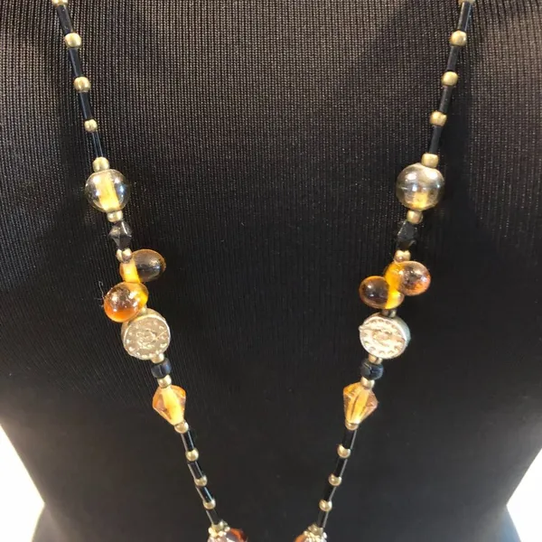 Brown Gold Amber AB beaded ID Badge Holder/Lanyard 40" - Image 7