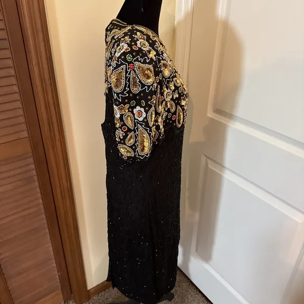 Vintage Stenay Silk Beaded Sequin Dress 10 8 6 80s Gatsby Floral Party Cocktail - Image 7