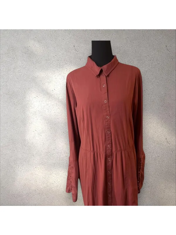 Free People Rust Red Button-Up Tunic Shirt XL - Image 2