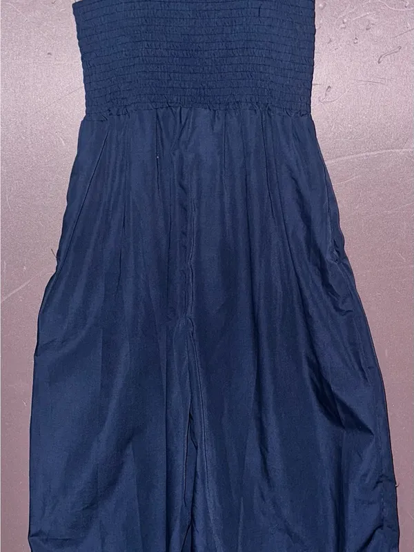 Navy Wide-Leg Jumpsuit with V-Neck - Image 2