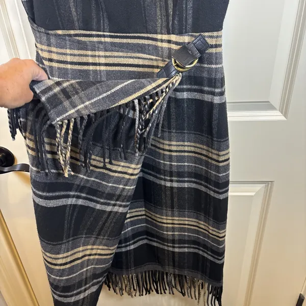 Antonio Melani Tula Plaid Print Wrap Front Fringe Hem Midi Dress Sz 6 Old Money - Image 4
