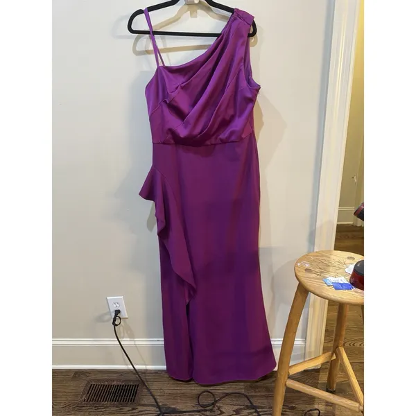 Adrianna Papell Women's One-Shoulder Draped Satin Gown Dress Size 14 - Image 5